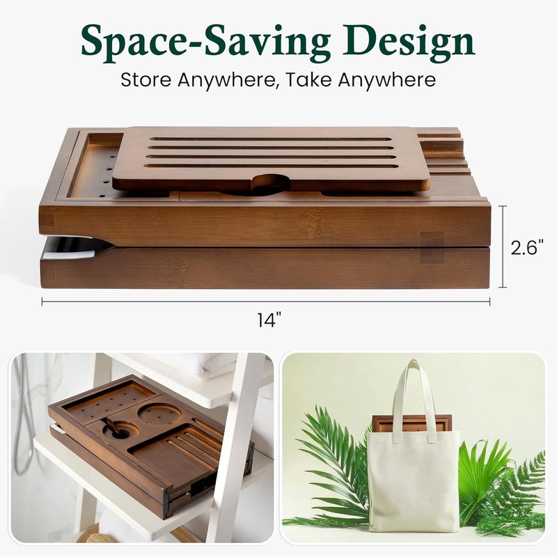Realgulf Bamboo Bathtub Tray, Bath Caddy with Wine Glass Holder, Phone Dock & Book Stand | Hands-Free Reading & Ultimate Spa Relaxation Experience-Brown - Image 5